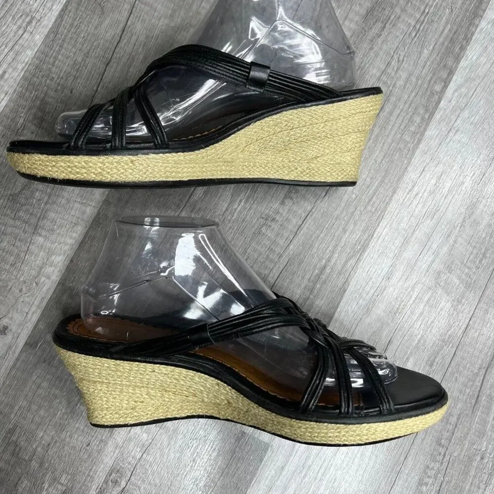CLARK Artisan Espadrille Slide Wedge  Sandals Black Leather Size 9